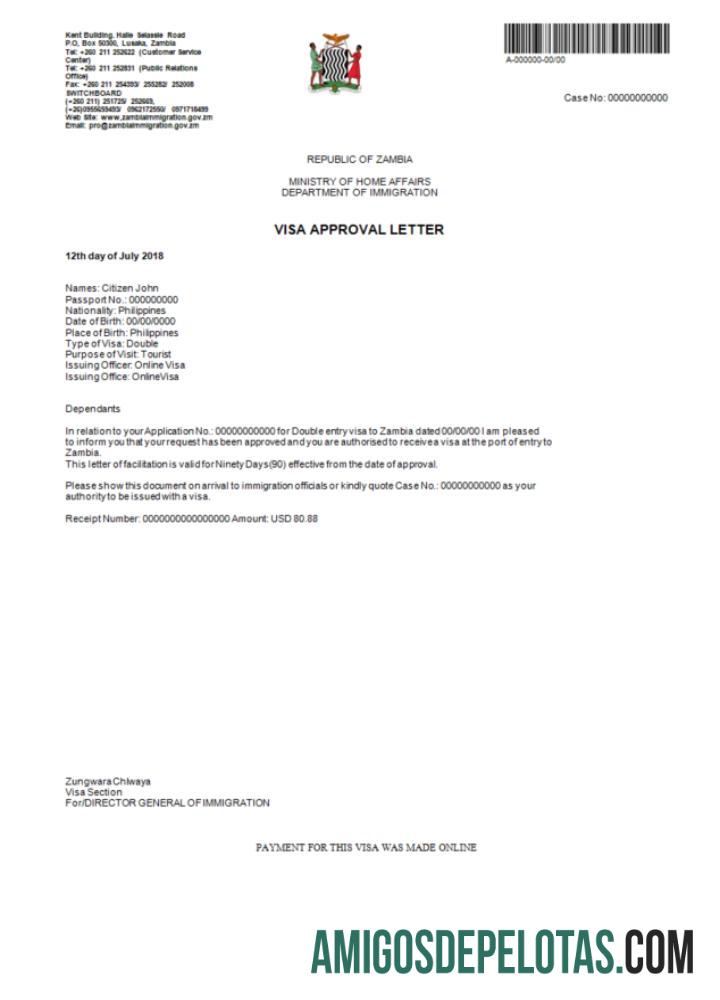 para download Visto Zâmbia E em modelo Word e PDF